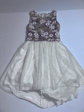 Rare Editions Ivory Floral Embroidered Tulle High Low Dress Girls Size 10 #602